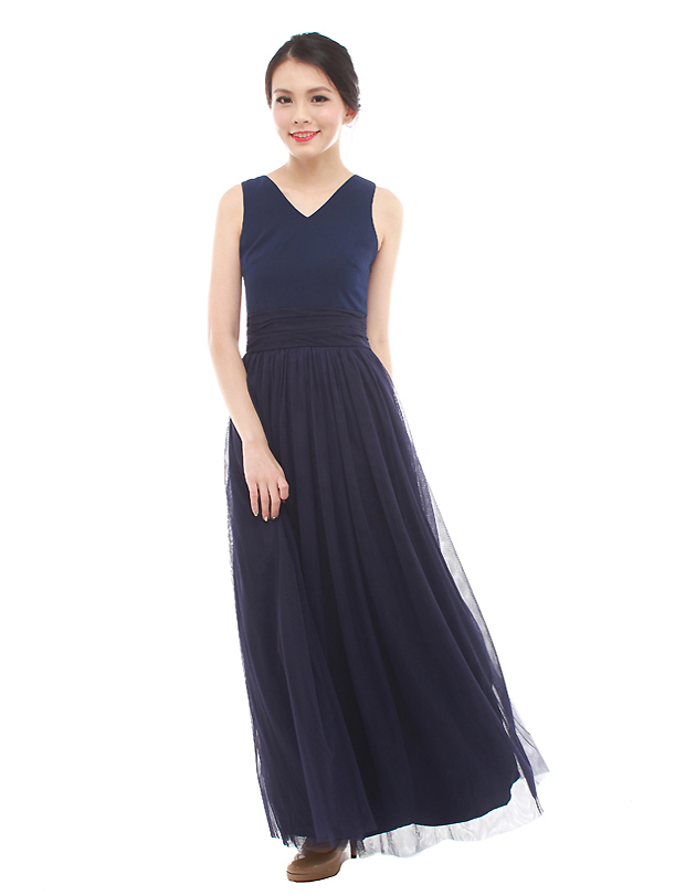 Vera Maxi Tulle Dress in Midnight Blue